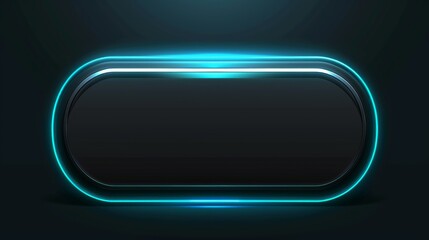 Poster - black oval banner surrounded by futuristic glowing blue neon light on dark background with copy spac