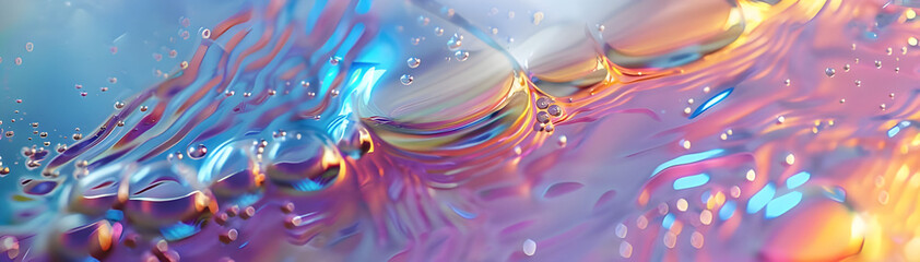 Poster - Vibrant abstract art with flowing liquid shapes and bubbles in a mix of bright blue, pink, and yellow hues.