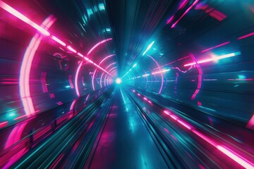 Wall Mural - abstract futuristic tunnel with swirling neon lights in pink blue and green highspeed motion blur cr