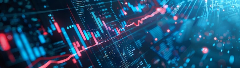Poster - Abstract Digital Stock Market Data Visualization With Blue and Red Lines