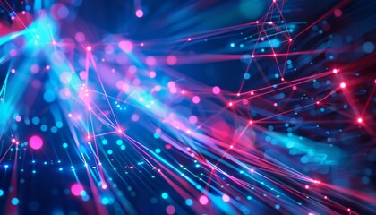 Poster - Abstract Digital Network of Pink and Blue Lines and Dots