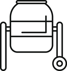 Poster - black line icon of a concrete mixer machine working on a construction site