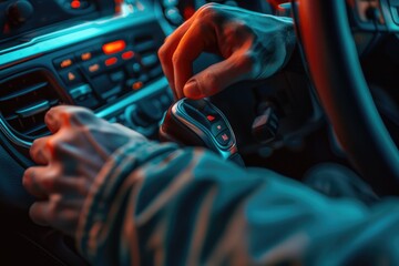 Aufkleber - A person operating a vehicle using a remote control, possibly for gaming or simulation purposes