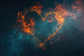 Poster - A burning flame heart on a dark, smoky background