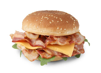 Wall Mural - Delicious burger with bacon and cheese isolated on white