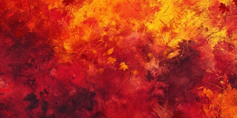 Poster - A close-up shot of a vibrant mural featuring red and yellow leaves on a textured wall