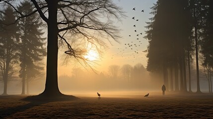 Poster - sunrise over the river