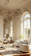 Canvas Print - Luxury Interior Design with White Sofa and Large Windows