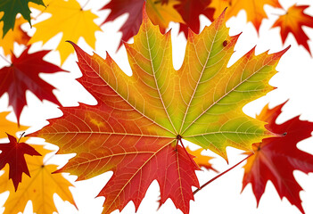 Wall Mural - colorful maple leaf autumn isolated white background fall season foliage texture high resolution high details vibrant