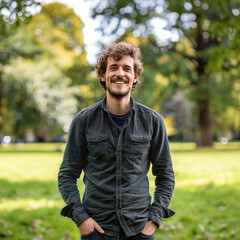 Wall Mural - young handsome man standing at park