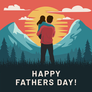 Happy Fathers Day Vector illustration, Father and Daughter Vector
