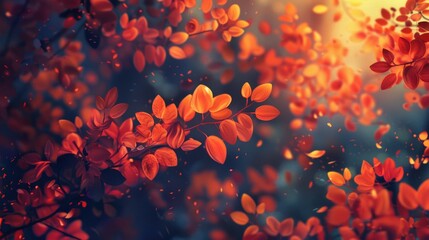 Poster - A sunny day with warm light shining through tree foliage, ideal for outdoor or nature-themed designs