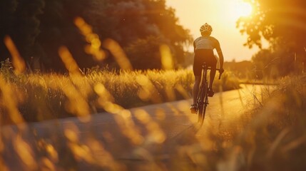 Aufkleber - A person rides a bicycle along a winding road surrounded by tall grass, suitable for outdoor and adventure themed projects