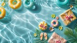 Fototapeta Do pokoju - Vibrant Summer Gift Sets By The Poolside With Colorful Floats