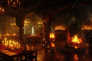 Poster - A cozy dining room setting with many candles on the table