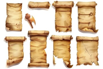 Poster - A set of old paper scrolls lying on a surface with a hammer nearby, suitable for use in historical or vintage-themed designs