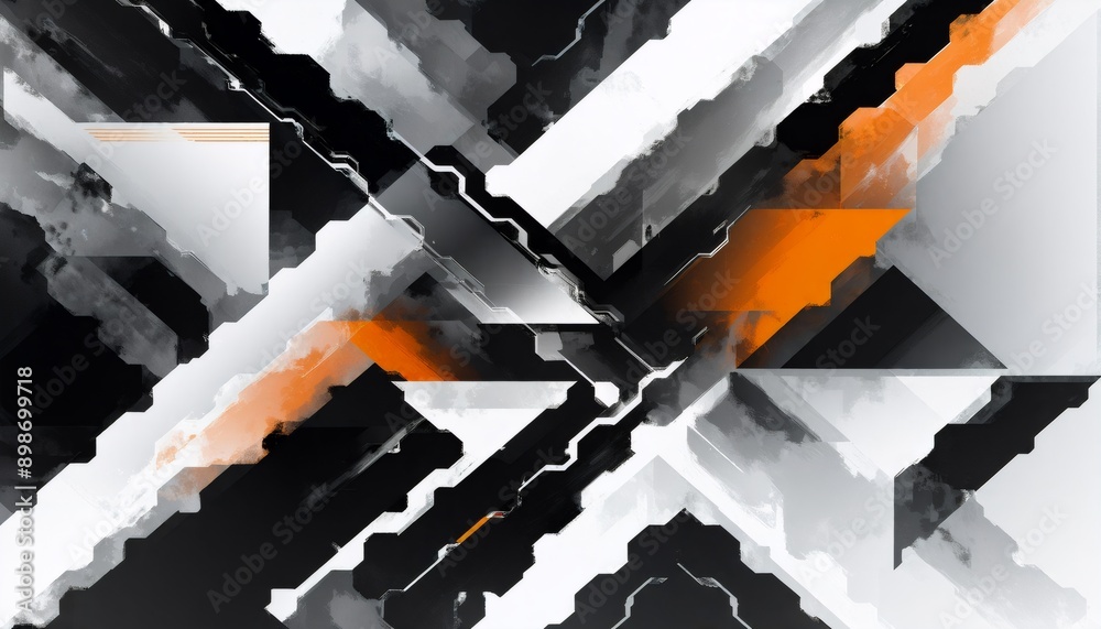 abstract triangular shapes in black and white converge centrally, with ...