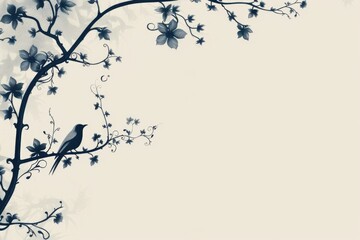 Canvas Print - A black and white photograph of a bird sitting on a tree branch