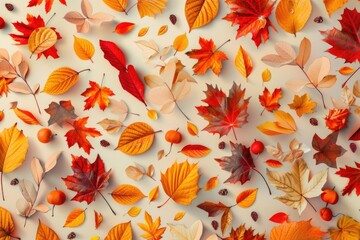 Poster - Autumn foliage displayed on a clean and simple background, ideal for use in designs related to nature, seasons, or minimalism