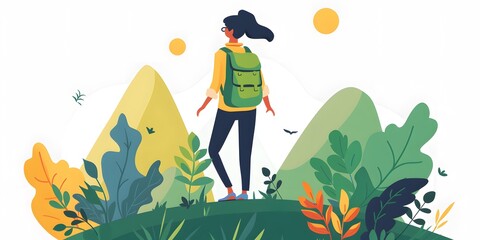 Canvas Print - Woman with Backpack Hiking in Nature