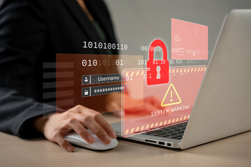 system hacked alert after cyber attack on computer network. compromised information concept. interne