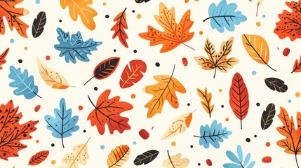 Poster - A simple design featuring a pattern of leaves and dots on a white background