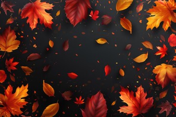 Poster - A bunch of red and yellow leaves flying in the air, great for fall-themed designs or autumnal backgrounds