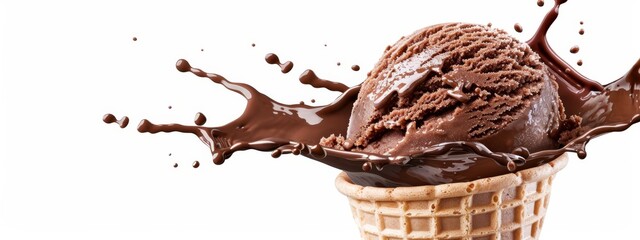 Wall Mural -  A waffle cone holding a scoop of chocolate ice cream, topped with a drizzle of chocolate