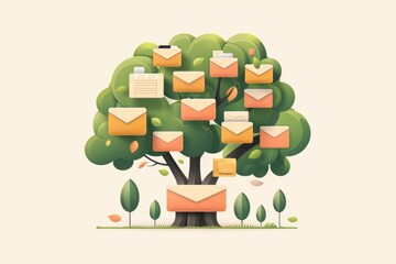 Poster - A tree covered in a stack of envelopes, possibly for mailing or storing documents
