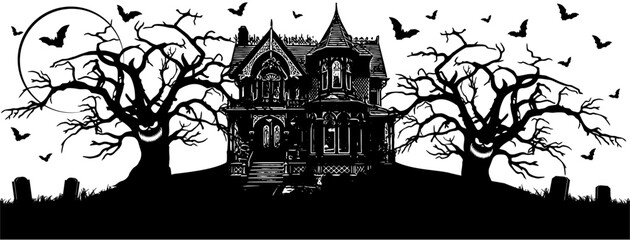 Wall Mural - spooky house and scary tree for halloween day of vector