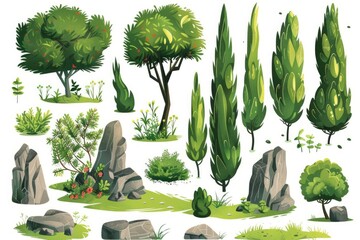 Aufkleber - A scene featuring various types of trees and rocky formations