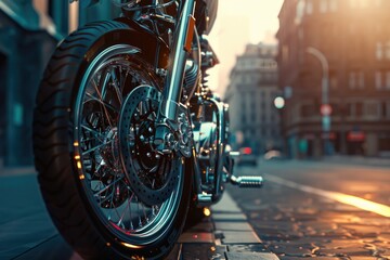 Wall Mural - A motorcycle parked on the side of the street, possibly waiting for its owner