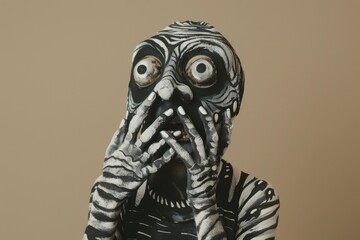 Poster - A person with a skeleton face and hands, a spooky and eerie image