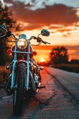 Canvas Print - A motorcycle is parked on the side of a road