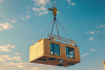 Aufkleber - A crane lifts a house from the ground