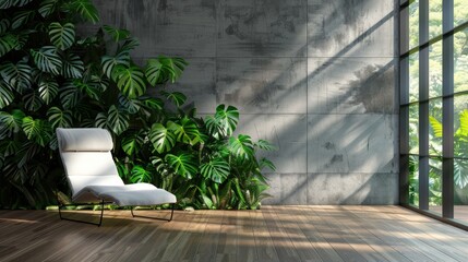 Sticker - Modern Living Room with Tropical Plants and Concrete Wall