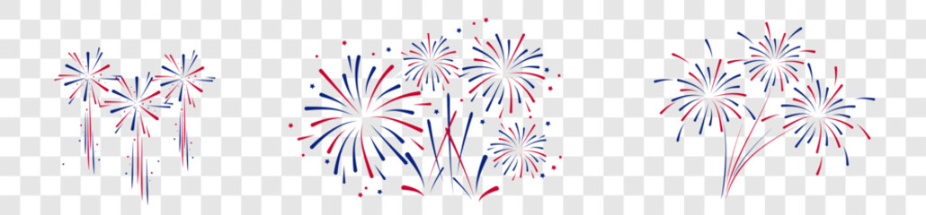 Wall Mural - Fireworks Fourth of July.Set of fireworks with a red and blue stars and sparks . United states of america independence day fireworks. Red, blue fireworks for 4th of July ,Labor Day or Memorial day.