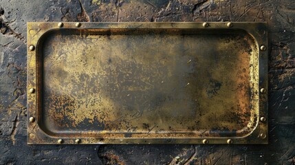 Poster - A close-up shot of a metal plate with rivets on a rusty surface