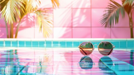 Canvas Print - Sunny day pool scene with sunglasses and space for text