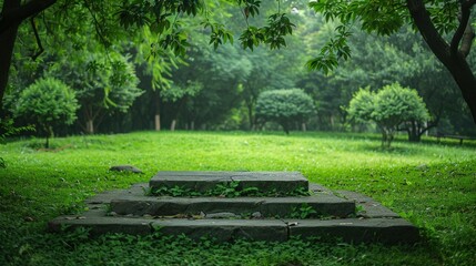 Canvas Print - Stone Steps in a Lush Green Forest