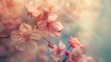 Canvas Print - Soft Vintage Toned Cherry Blossoms