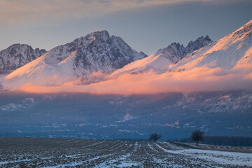 Wall Mural - Winter views of the Tatra peaks seen from the Slovak side. The Tatra National Park in its winter attire makes an incredible impression.