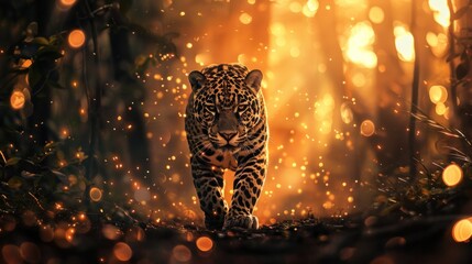 Poster - Jaguar Walking Through Magical Forest