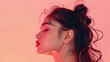 © Prasanth - illustration of a young woman giving a kiss, profile view - pink background