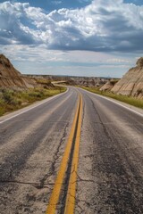 Aufkleber - A road with a yellow line running along its side, suitable for use in travel or infrastructure-related projects