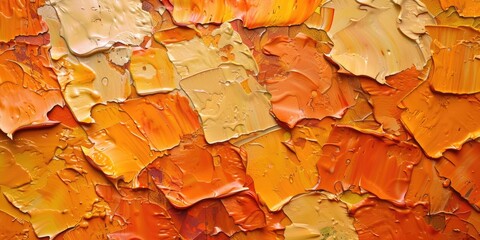 Poster - A close-up shot of a painting featuring vibrant orange and yellow colors, ideal for use in art-related projects or as a decorative image