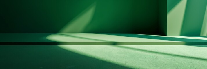 Poster - A green studio backdrop with soft, diffused light casts gentle shadows on the floor, providing a clean and minimalist background ideal for showcasing products