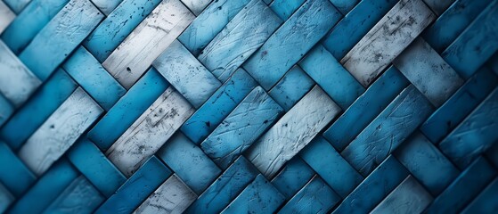 Canvas Print -  A tight shot of a ceramic wall, adorned with blue and white tiles, displays an intricate pattern along its edge