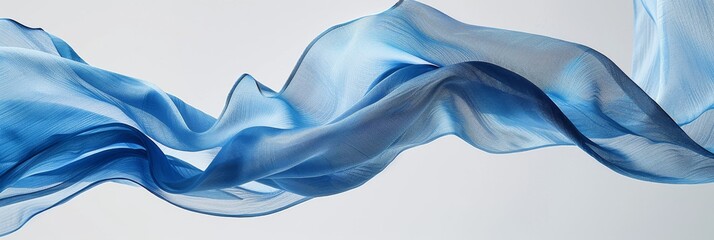 Poster - A close-up photograph of a piece of blue fabric, flowing and swirling in mid-air, captured against a simple white background