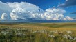 © MAGNIFIER - Rolling storm clouds over a vast prairie, expansive and dramatic, prairie storm